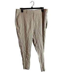 Calvin Klein Plus Size Linen Skinny Pants Women 14W Khaki Slim High Rise NWT